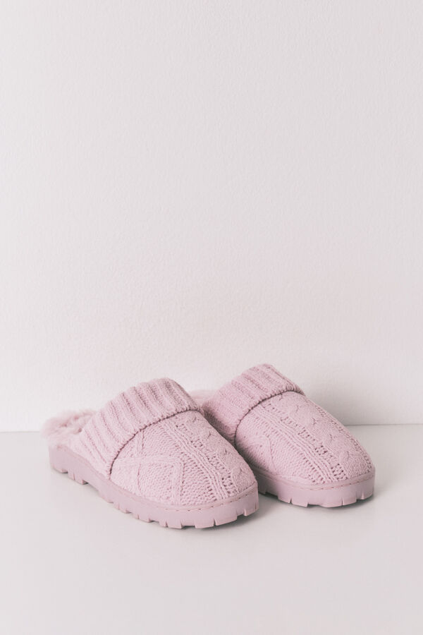 Women'secret Pantuflas para casa cómodas de pelo trenzado rosa