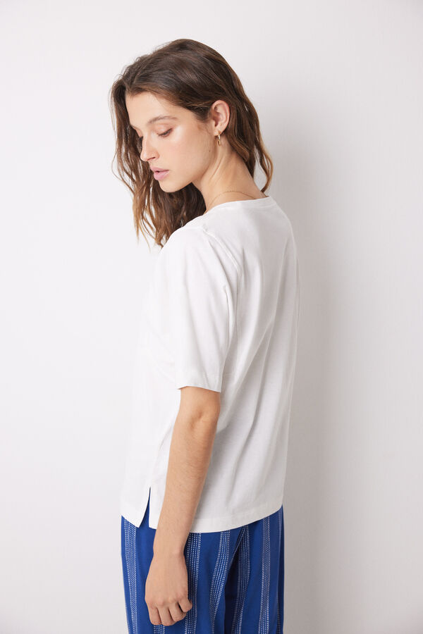 Womensecret Playera manga corta 100% algodón marfil marfil