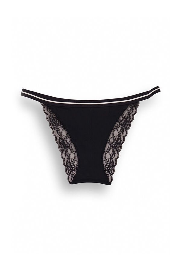Womensecret Panty clásico microfibra y encaje negro negro