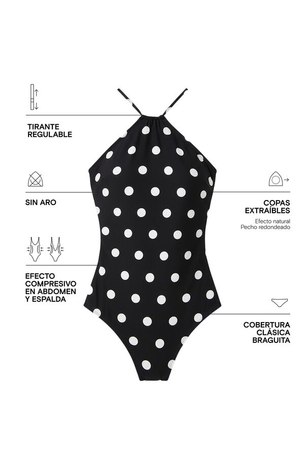Women'secret Traje de ba&ntilde;o modelador estampado de puntos negro negro