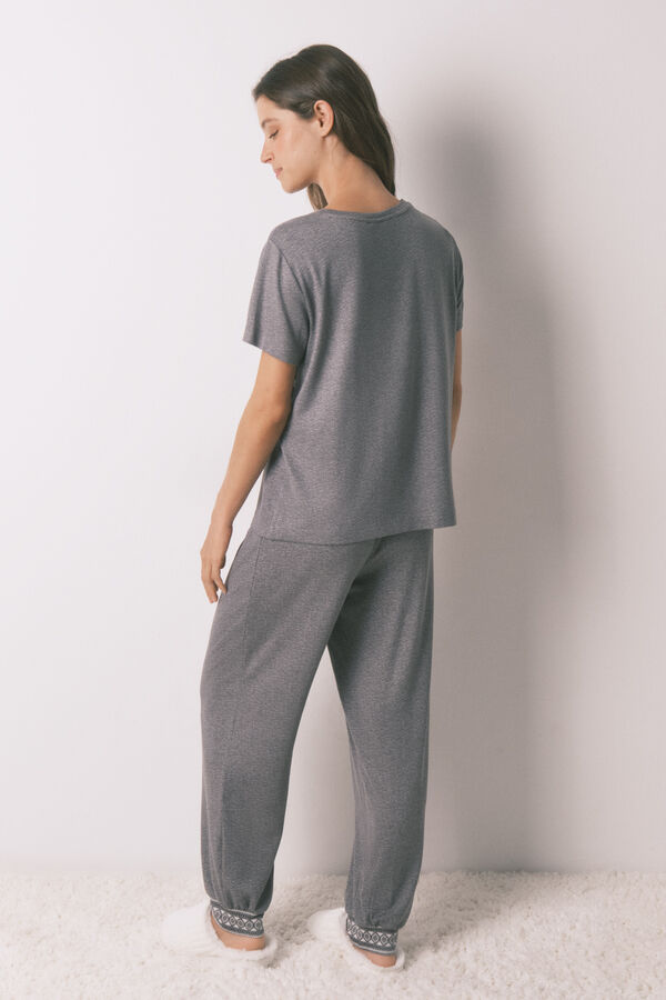 Women'secret Pijama larga de manga corta de Mickey gris