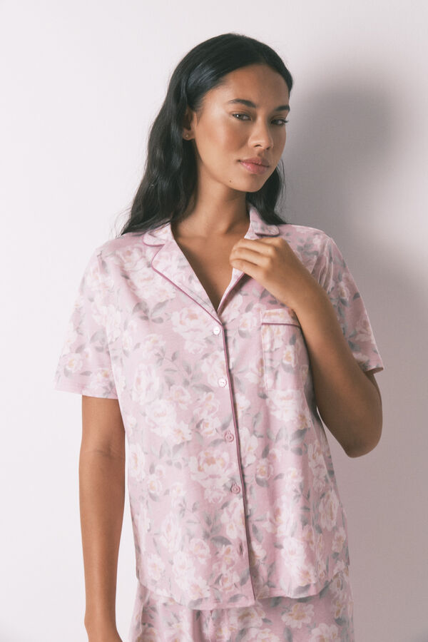 Women'secret Pijama camisera floral 100% algodón  rosa