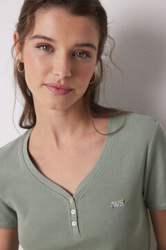 Womensecret Pijama 100% algodón canalé verde flores kaki
