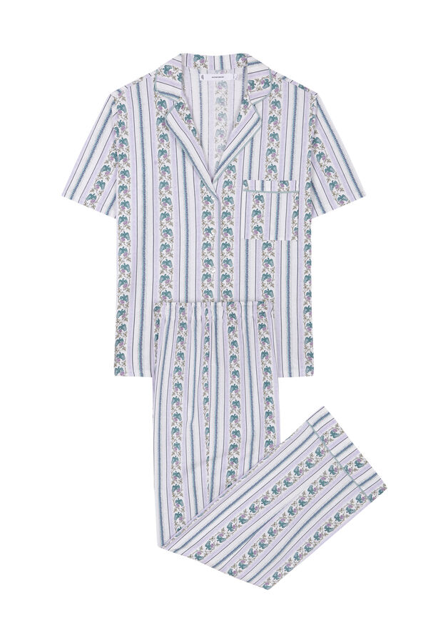 Womensecret Pijama camisera Capri de rayas 100% algodón marfil