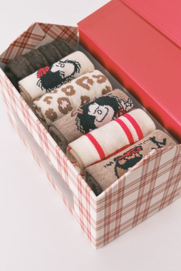Women'secret Pack de 6 calcetines largos de algodón Mafalda   estampado