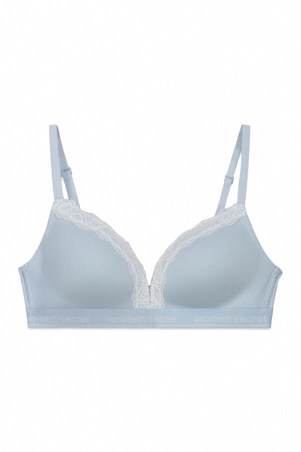 Women'secret Brasier triangular de algod&oacute;n acanalado azul CHARMING azul