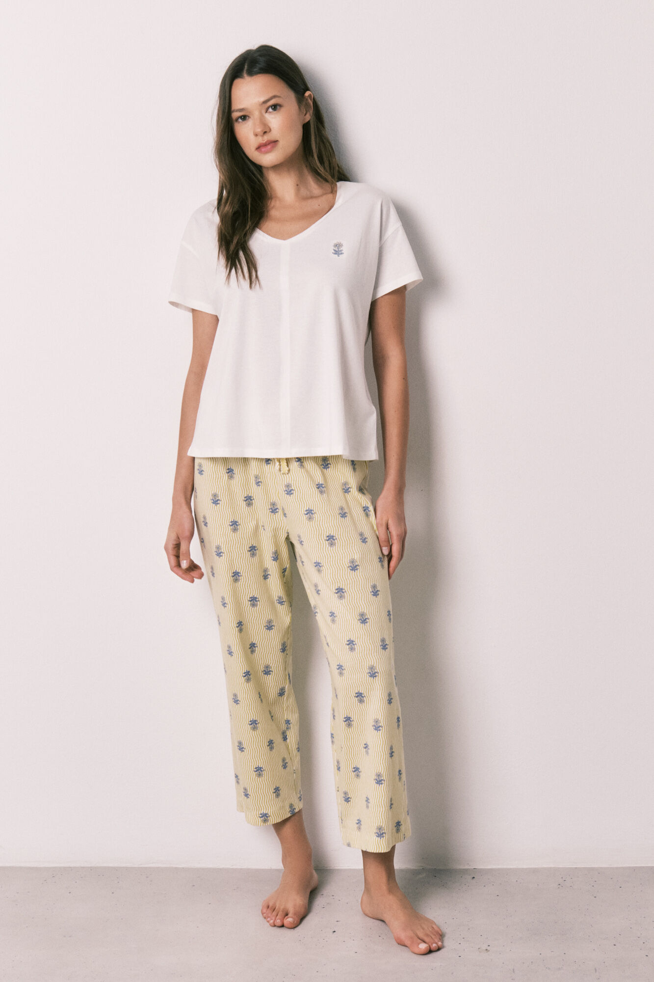 Women'secret Pijama capri de algod&oacute;n blanco