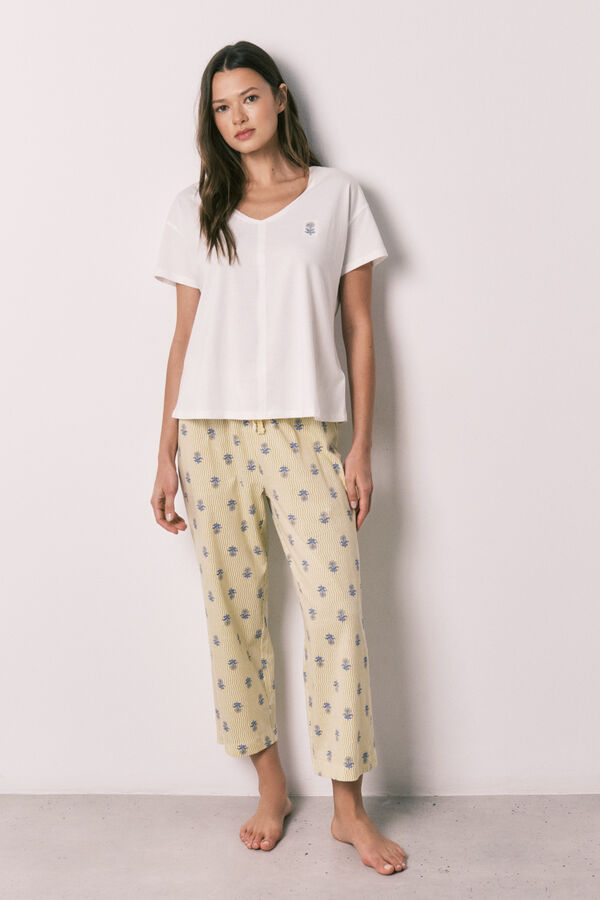 Women'secret Pijama capri de algod&oacute;n blanco marfil