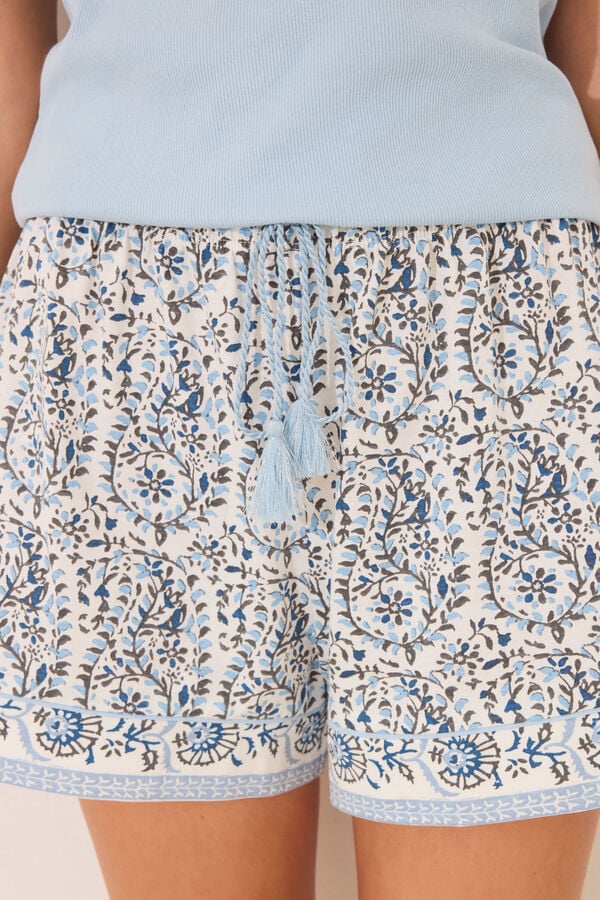 Womensecret Pijama corta de algodón con tirantes paisley azul  azul