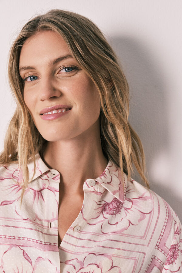 Women'secret Pijama larga camisera de flores rosa