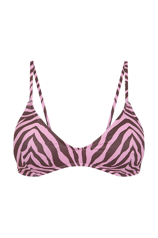 Womensecret Top de bikini con escote en PICO y estampado marrón estampado