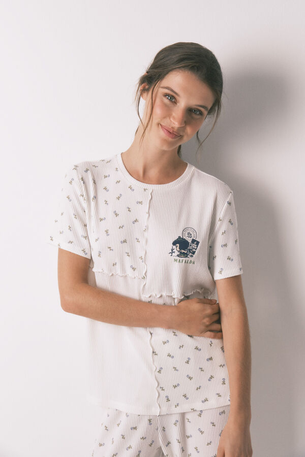 Women'secret Pijama larga Mafalda patchwork 100% algodón  marfil