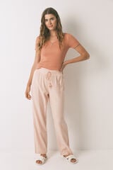 Women'secret Pantalón largo de franela a rayas naranjas naranja