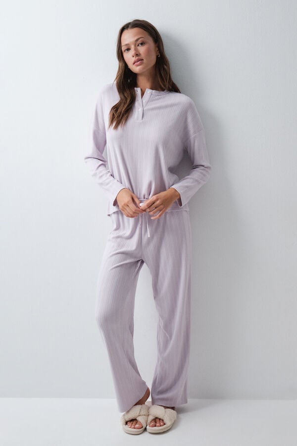 Women'secret Pijama larga de rayas malva morado/lila