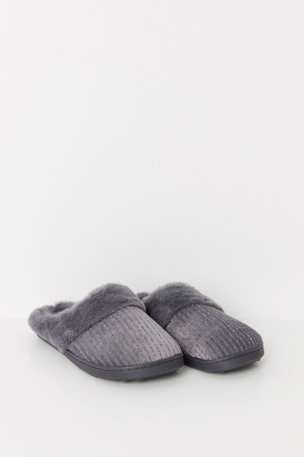 Womensecret Pantuflas pelo gris oscuro lurex gris