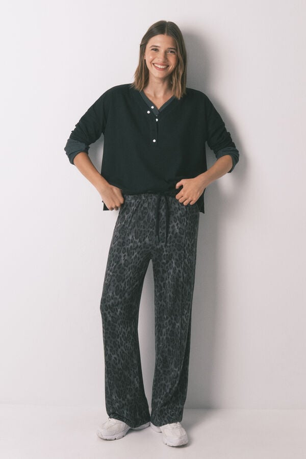 Women'secret Pantalón largo gris con estampado animal gris