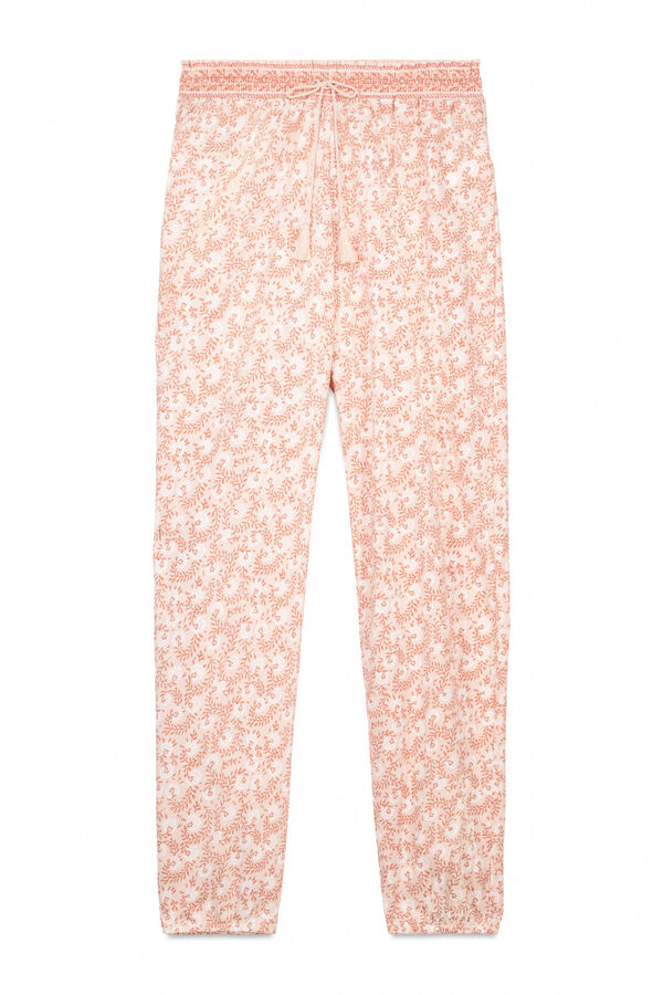 Women'secret Pantalón pitillo 100% algodón con flores naranjas naranja