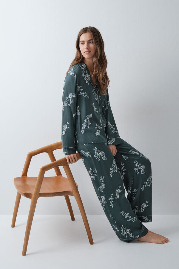 Women'secret Pijama larga camisera verde de peces verde