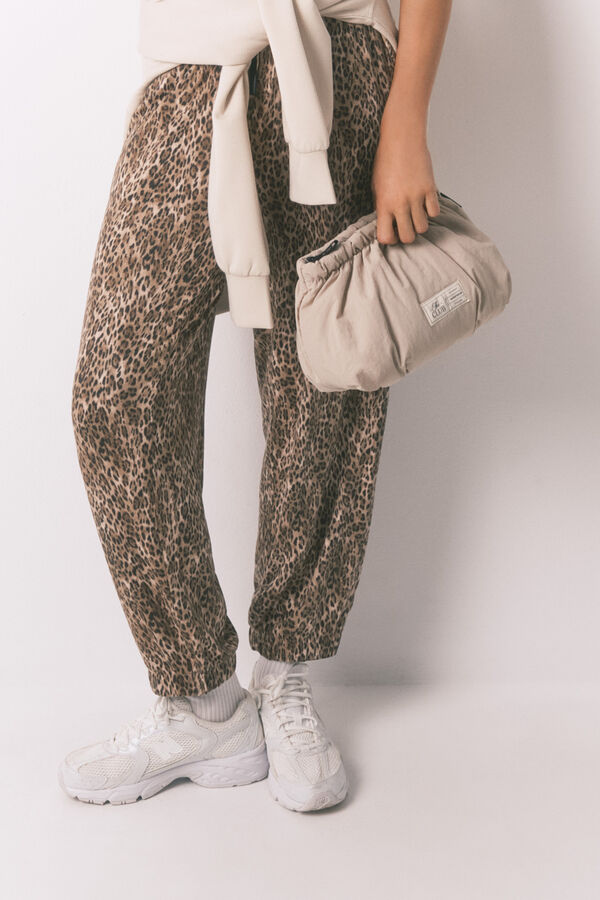 Women'secret Pequeño neceser de nailon con estampado animal café