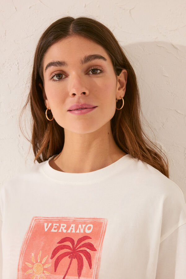 Womensecret Playera boxy 100% algodón blanca marfil