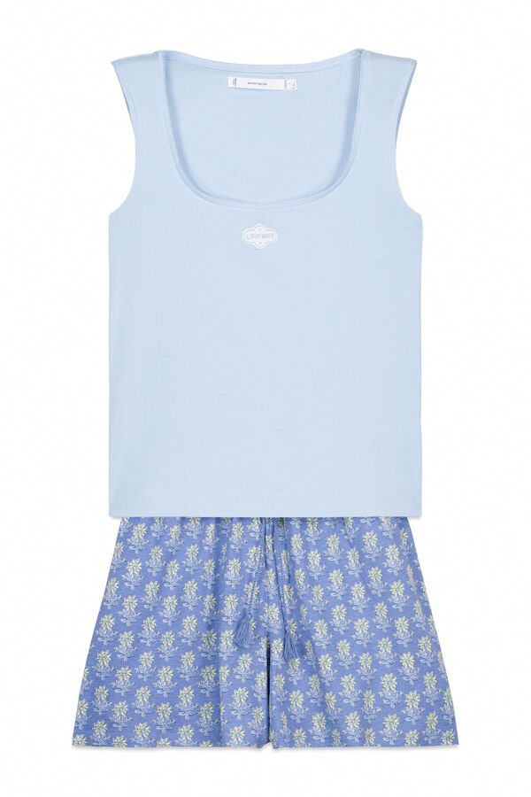 Women'secret Pijama corta de algod&oacute;n azul con escote cuadrado azul
