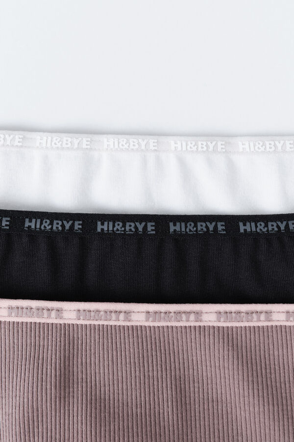 HI&BYE Pack de 3 panties clásica en color blanco, negro y marrón. estampado