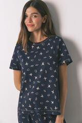 Women'secret Pijama larga 100% algodón azul estampado ranitas azul