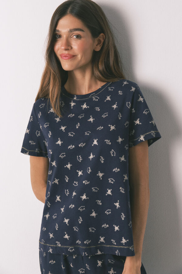 Women'secret Pijama larga 100% algodón azul estampado ranitas azul