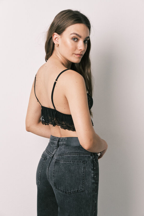 Women'secret Brasier bralette triangular de encaje negro negro