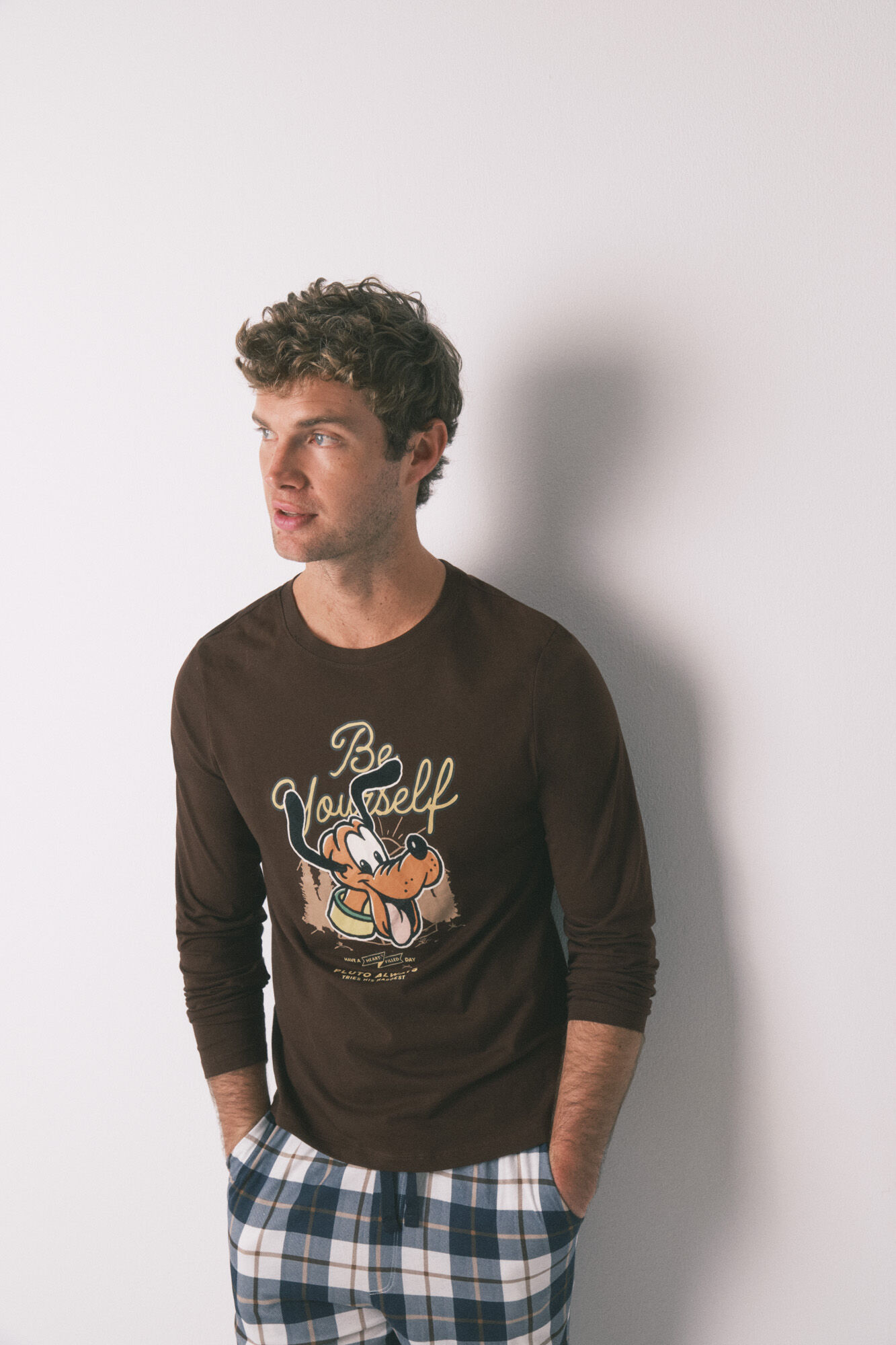 Women'secret Pijama larga marr&oacute;n Pluto 100% algod&oacute;n 