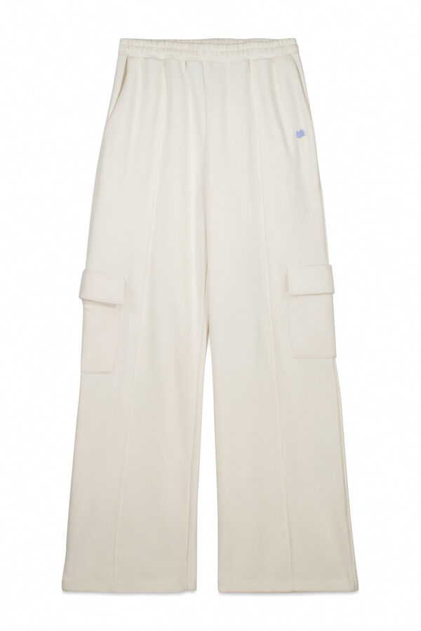 Womensecret Pantalón largo flare felpa marfil marfil