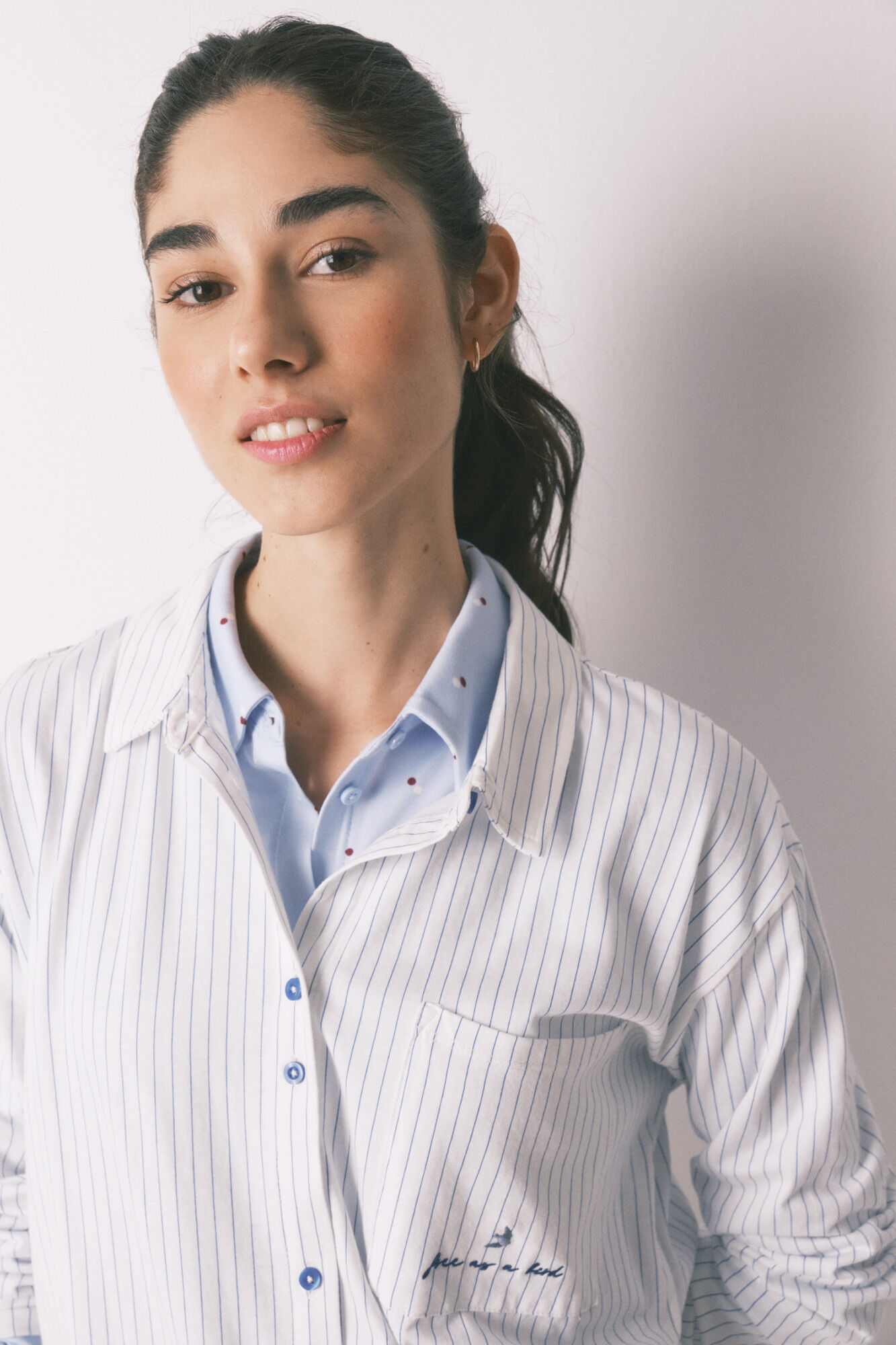 Women'secret Pijama camisera larga a rayas de 100% algod&oacute;n blanca