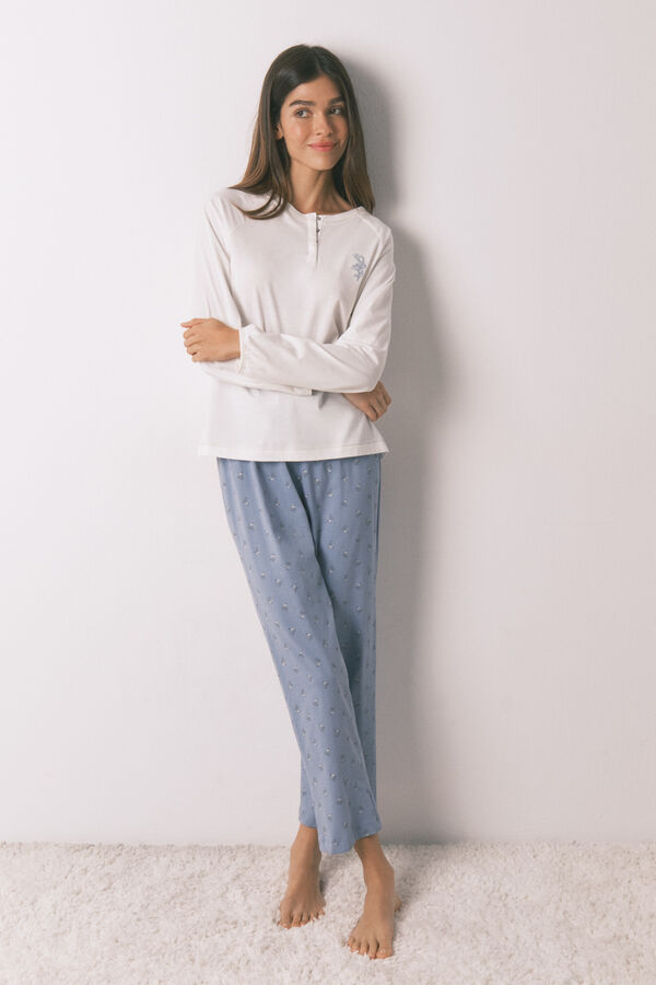 Women'secret Pijama larga con pantalón floral marfil
