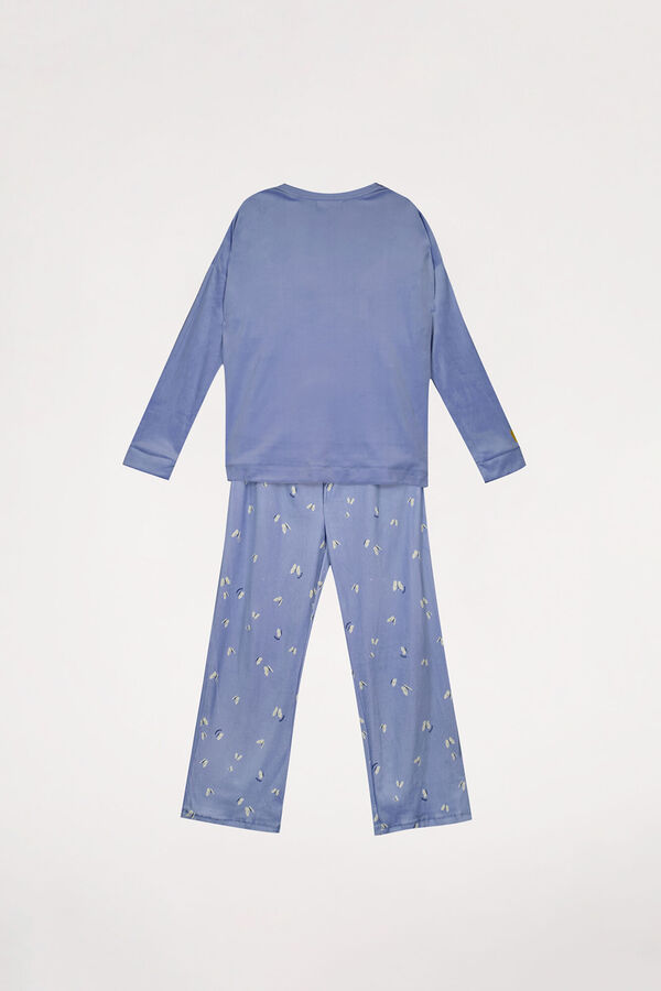 Womensecret Pijama larga azul efecto terciopelo suave azul