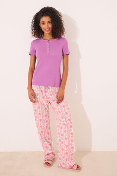 Womensecret Playera de manga corta de canalé morado morado/lila