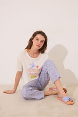 Womensecret Pijama capri 100% algodón flores blancas marfil