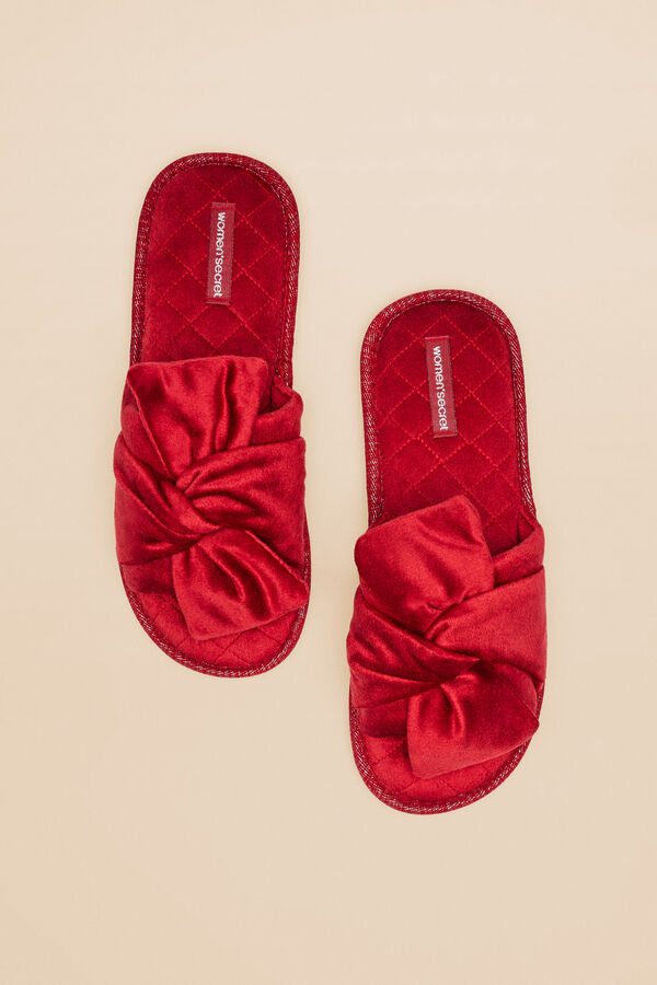 Womensecret Pantuflas terciopelo rojo coral