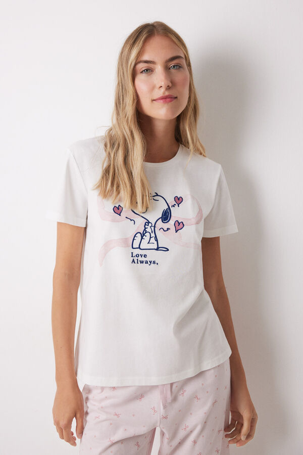 Womensecret Pijama capri 100% algodón blanco y rosa marfil