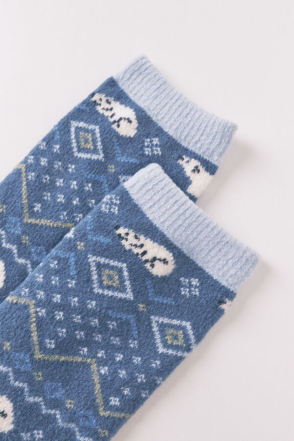 Women'secret Calcetines largos con estampado de oso polar azul