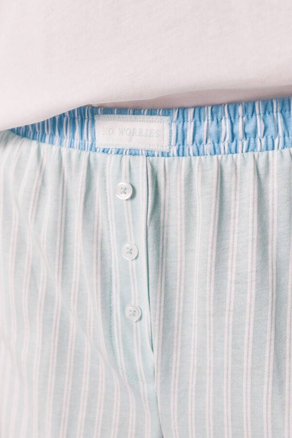 Women'secret Pijama larga de algod&oacute;n pantal&oacute;n a rayas verde marfil