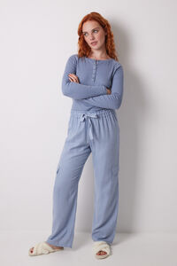 Womensecret Pantalón cargo largo con estampado de cuadros azul