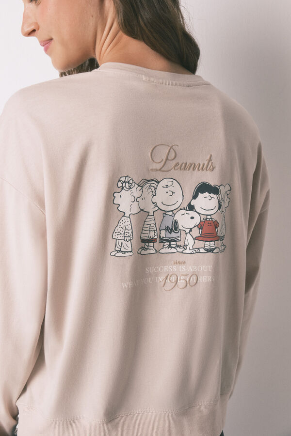 Women'secret Pijama larga de Snoopy beige 100 % algodón café