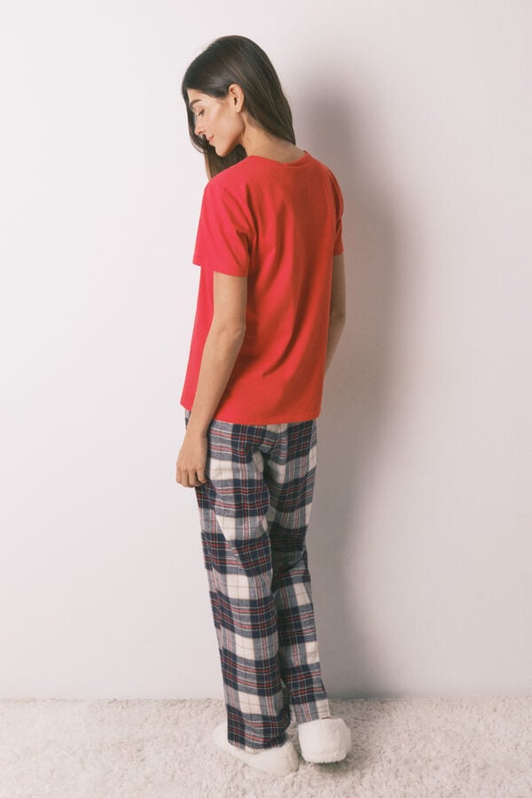 Women'secret Pijama larga 100% algodón estampado cuadros "Hogwarts" rojo