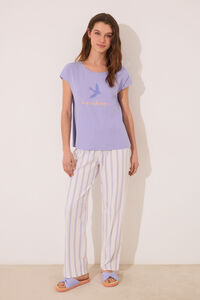 Womensecret Pijama de estar por casa de algodón con rayas de color lila morado/lila