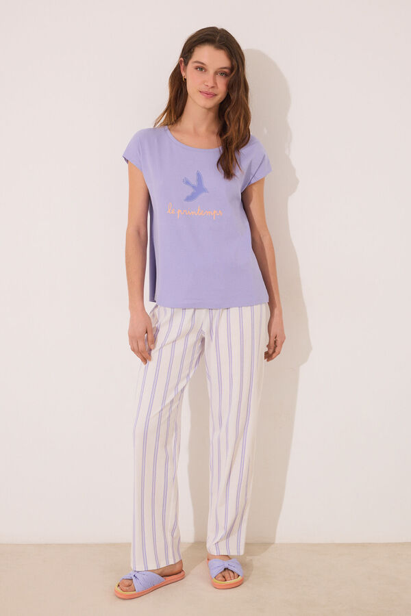 Womensecret Pijama de estar por casa de algodón con rayas de color lila morado/lila