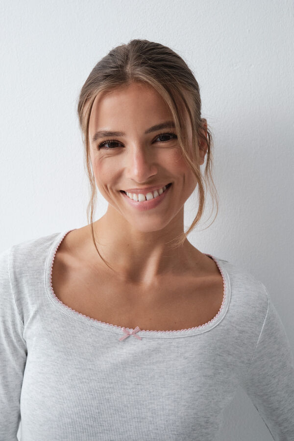 Women'secret Pijama larga de algod&oacute;n a cuadros gris