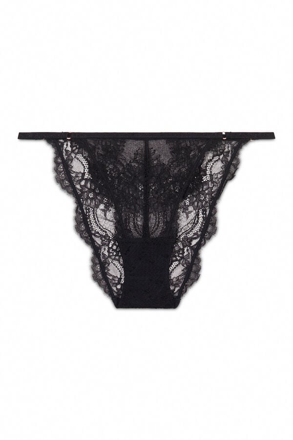 Womensecret Panty clásica de encaje negro con tiras negro