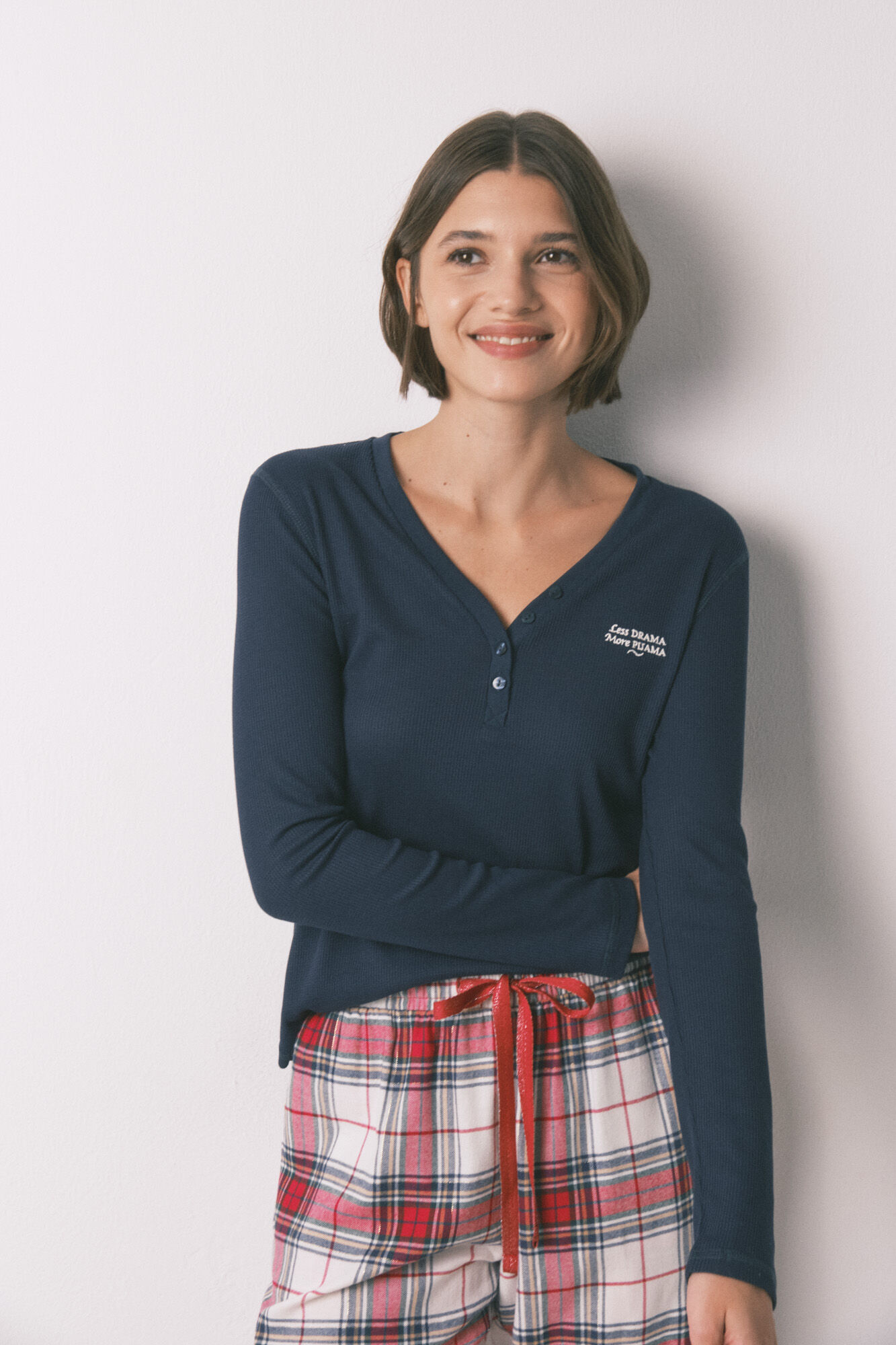 Women'secret Playera manga larga waffle azul