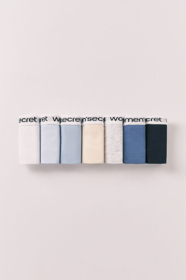 Women'secret Pack 7 tangas de algod&oacute;n lisas con logo blanco