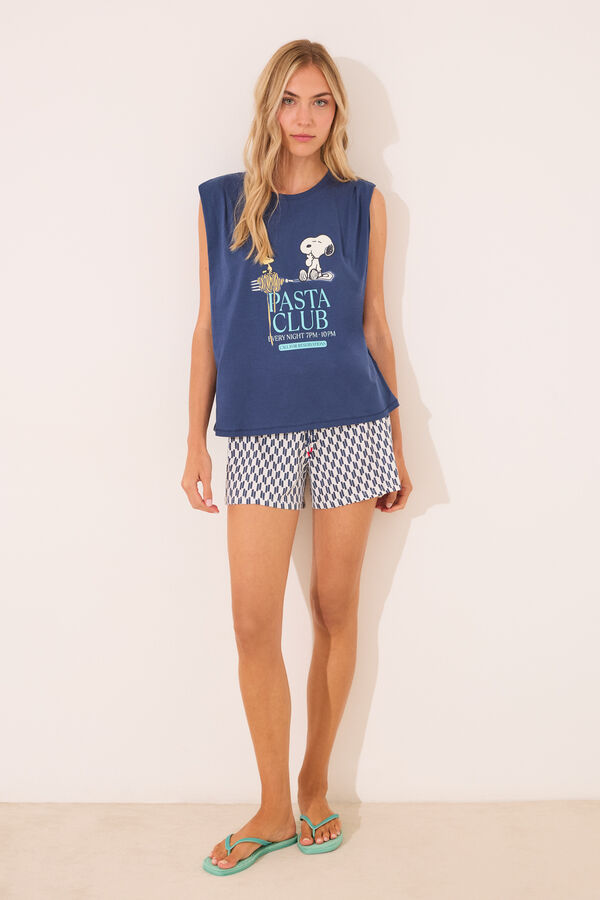 Womensecret Pijama corta geométrico de Snoopy 100 % algodón azul